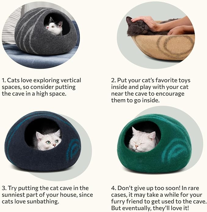 Cat Cave – Premium Felt Cat Bed Enclosure for Indoor Cats, Handmade Merino Wool (Cloud Nap Blue, Medium)