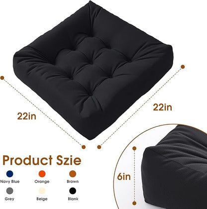 Tikuns 4Pcs Floor Pillows for Adults, 22 * 22 * 6 Inch Inch Meditation Cushions, Large Square Sitting Cushion Living Room Memory Foam Pillow for Sitting (4, Black, 22x22x6 Inch)