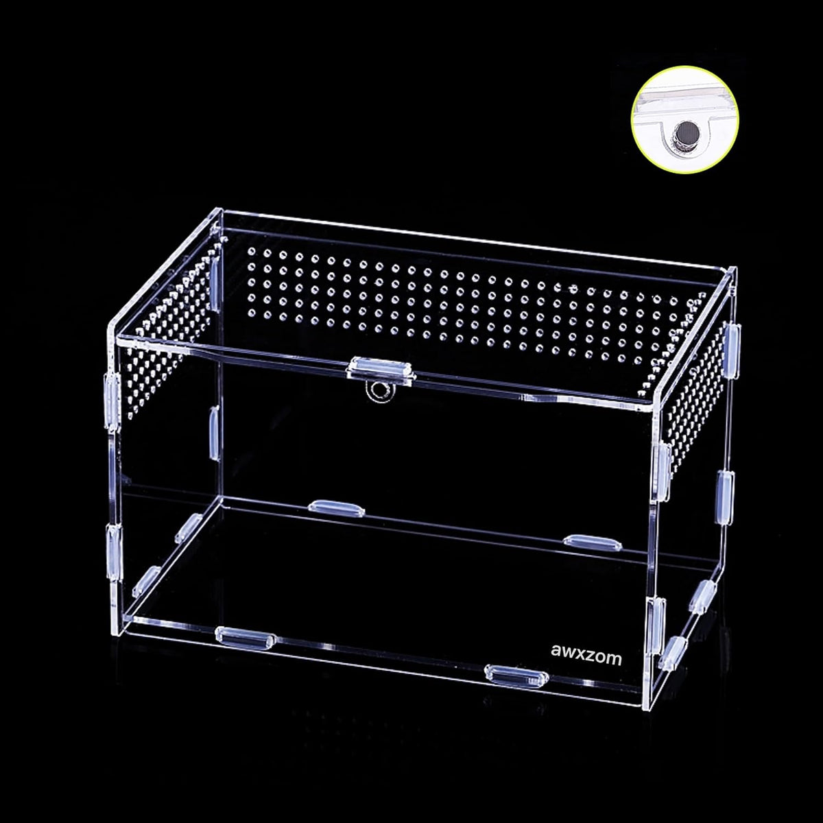 Magnetic Acrylic Case, micro habitat small Tarantula Enclosure enclosure for arboreal Tarantula Scorpion Sling Lizards Mantis Snake Gecko jumping spider snail Insect Isopods (7.8*4.7*4.7inch)