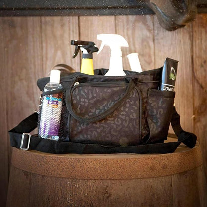 Jeffers Poplar Head Grooming Bag – Horse Grooming Organizer Tote with Pockets for Brushes, Tools, Clippers, Shampoo, Detangler – Stable Barn Kit Carrier for Horses, Pets, Livestock, Covert Cheetah