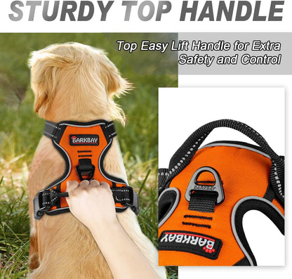 BARKBAY No Pull Dog Harness Front Clip Heavy Duty Reflective Easy Control Handle for Large Dog Walking(Orange,L)