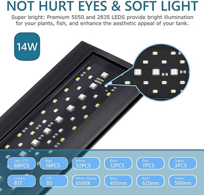 hygger Clip On 24/7 Lighting Aquarium LED Light,Sunrise-Daylight-Moonlight and DIY Mode, Adjustable Timer/Brightness Fish Tank Light with 7 Colors for Planted Tank (14W for 12~20in Tank)