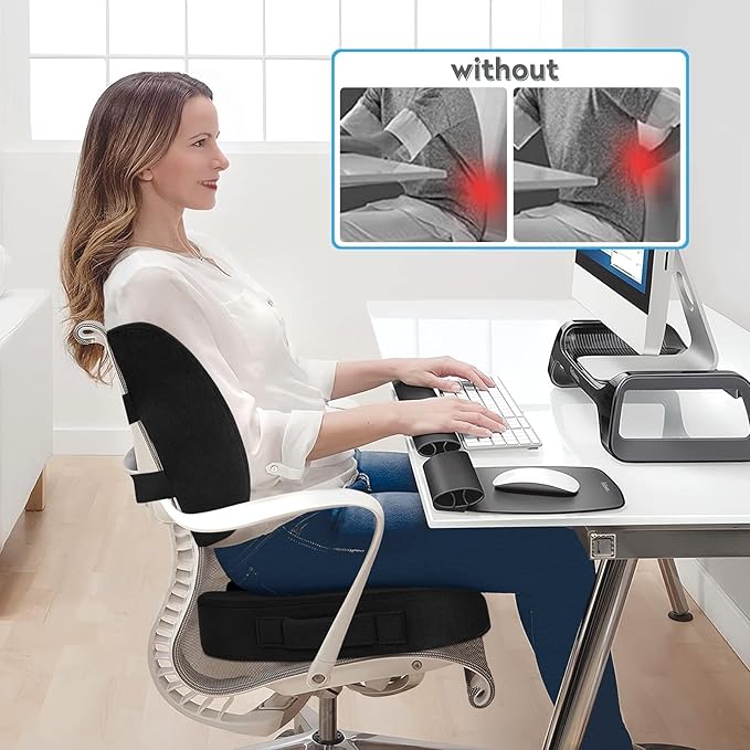 CloudBliss Seat Cushion, Office Chair Cushion,Car Seat Cushion, Lumbar Support Pillow for Office Chair, Back Support Memory Foam Pillow Coccyx Cushion for Tailbone & Sciatica Pain Relief,Black,X-Large