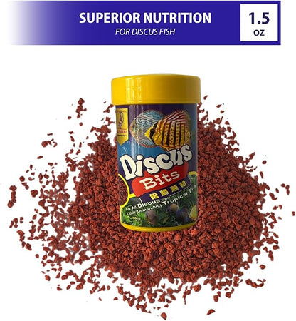 Discus Fish Bits Food (1.5 Oz), Balanced Diet, Support Health, Floating Fish Food, Discus Fish Food, Bits for Discus, Discus & Tropical Fish