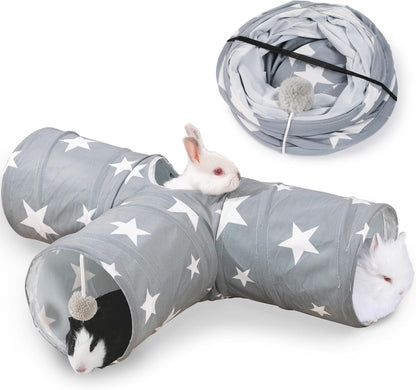 JanYoo Guinea Pig Tunnel 3 Way Guinea Pigs Hideout Foldable Small Animal Hideaway Play Tube Toys for Bunny Rabbit Hedgehogs Hamster Chinchilla Ferret Accessories