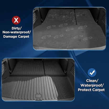 Floor Mats for 2024-2026 Chevrolet Chevy Traverse & for 2024-2026 GMC Acadia & for 2025-2026 Buick Enclave Accessories 7-Seat Bucket Chairs All Weather TPE Cargo Mat with Backrest Mat Black