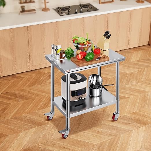 Vevor Mophorn Stainless Steel Work Table 36x24 Inch with 4 Wheels, Casters Heavy Duty Food Prep Worktable for Commercial Kitchen Restaurant, Silver