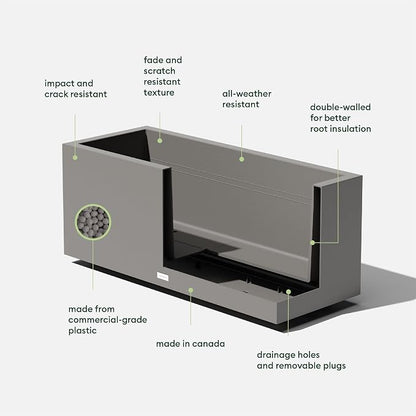Veradek Block Series Long Box Planter, Large Rectangular | Indoor or Outdoor Use, Durable All-Weather, Drainage Holes, Modern Décor, For Tall Plants, Flowers or Shrubs