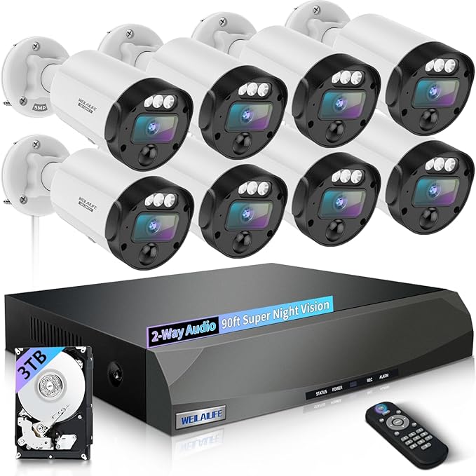 【130° Ultra Wide-Angle & 2-Way Audio】 Outdoor Wired Security Camera System