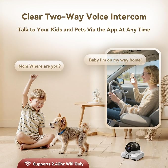 AEZ Robot Camera on Wheels 1080P Dual Lens,Indoor Movable Security Camera with 2-Way Talk,Blinky Bot with Night Vision,Distance Bot App Control for Cats/Dogs/Baby/Elderly (SD/Cloud Storage)