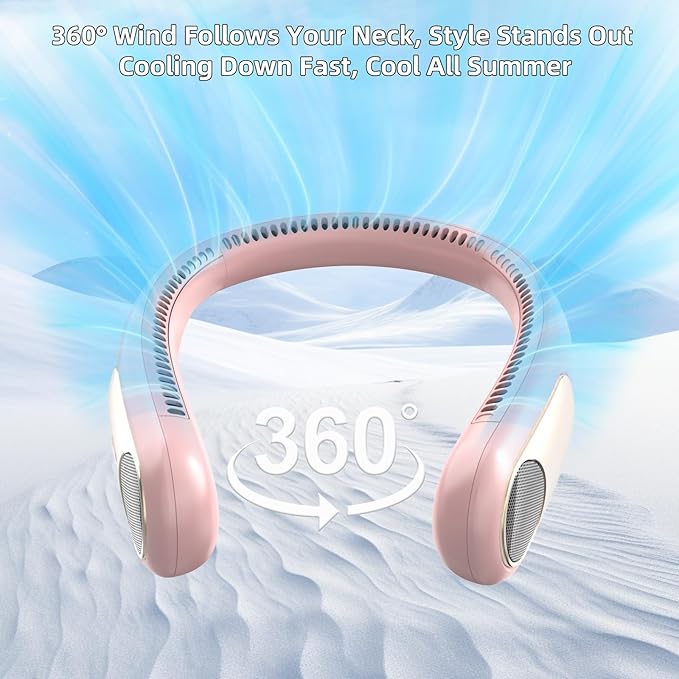 Portable Neck Fan, Personal Wearable Bladeless Fan, LED Display, 6000mAh USB