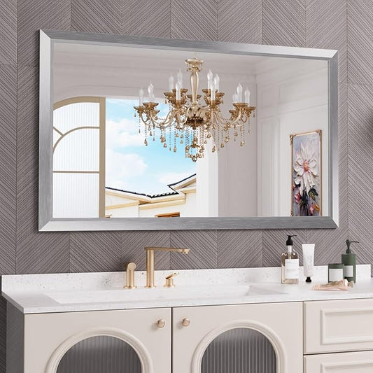 Amorho 60x36 Inch Bathroom Mirror Silver, Thick Metal Framed Wall Mirrors
