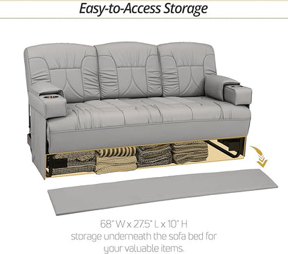 Qualitex De Leon Console SL RV Sofa Bed, 74" Wide, Ulitmate Leather, Ash