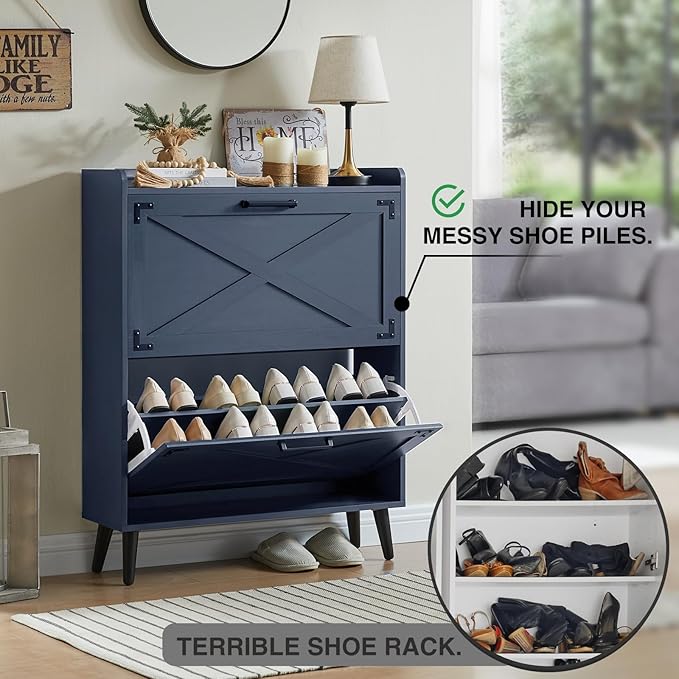 Shoe Storage Cabinet, Farmhouse Shoe Organizer