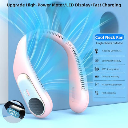 Portable Neck Fan, Personal Wearable Bladeless Fan, LED Display, 6000mAh USB