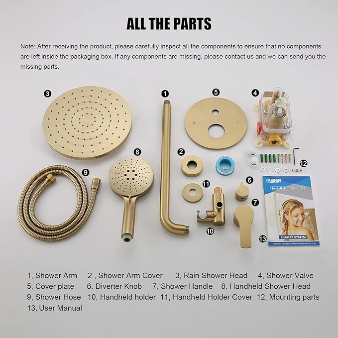 Iriber Shower System Wall Mounted Shower Faucet Mixer Set