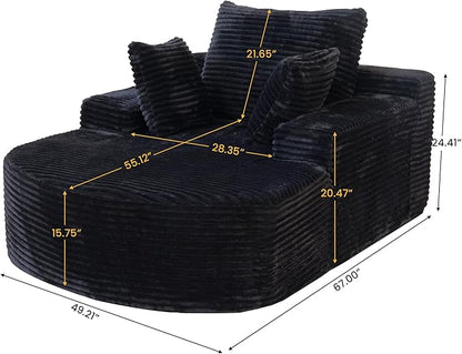 WJShome Sleeper Chair Lounge Chair Indoor,Oversized Corduroy Upholstered Boneless Couch Deep Seat Sleeper Sofa Bed,No Assembly Required Couches for Living Room/Bedroom/Apartment,Black