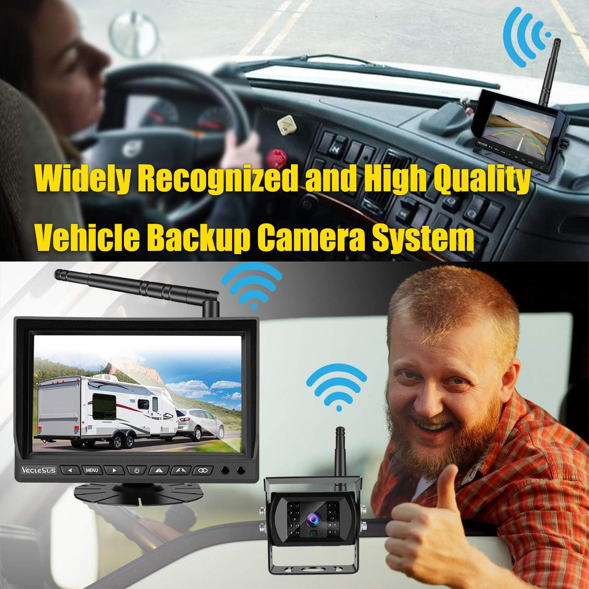 Wireless Backup Camera for Trucks VMW7 high Definition 1080P 7??IPS Monitor System,High-Speed Stable Transmission & Waterproof for Truck,Recreational Vehicle Trailer,Bus,Harvester Pickup Motorhome