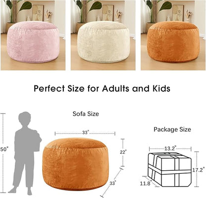 Bean Bag Chairs for Adults - Memory Foam Furniture BeanBag Chair - Kids/Teens Sofa with Soft Micro Fiber Cover - Round Fluffy Couch for Living Room Bedroom College Dorm - 3 ft, Golden Brown