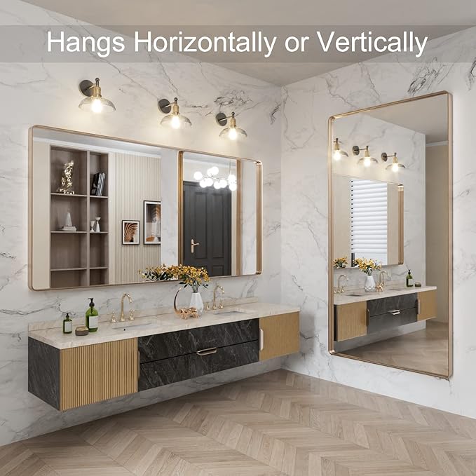 LOAAO 72”X36” Gold Bathroom Mirror, Rounded Rectangle Gold Frame Mirror