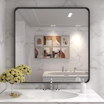 LOAAO 36X36 Inch Black Metal Framed Bathroom Mirror
