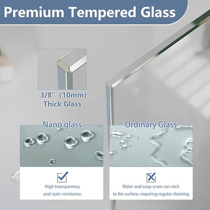 35" W x 60" H Bathtub Fixed Glass Panel, 3/8" Tempered Glass