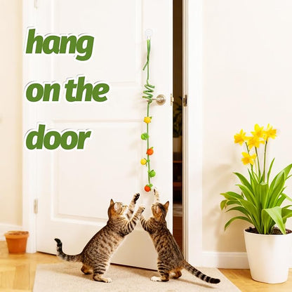 Interactive Hanging Cat Toy with Catnip & Rattle Sound, 2-Pack – Retractable Teaser Toys with Colorful Fruit Design for Indoor Cats, Batting, Chasing & Pouncing Play