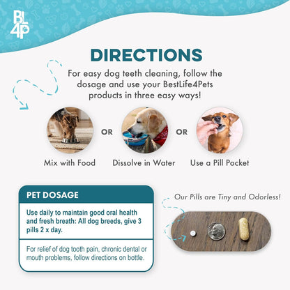 Dog Bad Breath Treatment & Dog Dental Care Solution, Natural Supplement for Canine Oral Health, Canine Tooth Pain Relief, Plaque Control, Gum Disease, Gingivitis, 400 Odorless, Tasteless Pills