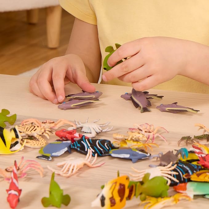Terra by Battat – 60pcs Tropical Fish & Crab Toys – Mini Plastic Ocean Animal Figurines for Kids – Realistic Sea Creatures in Tube – Sensory Educational Playset for Toddlers Ages 3+