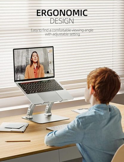 Nulaxy Fully Adjustable Laptop Stand for Desk, Dual Foldable Aluminum Computer Riser with Heat-Vent, Ergonomic Notebook Holder Portable Office Accessories Compatible with All 10-17" Laptops, Silver