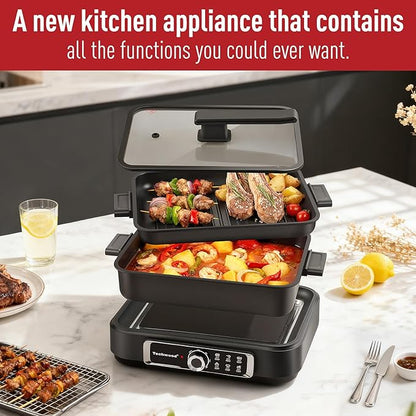 Electric Skillet, Techwood 7.5-Quart 2-in-1 Versatile Multi-Cooker