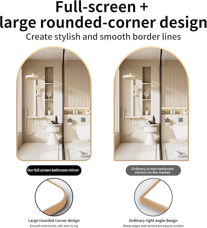 24x36 inch Gold Arched Mirror for Bathroom Vanity Mirror or Wall Decor Arch