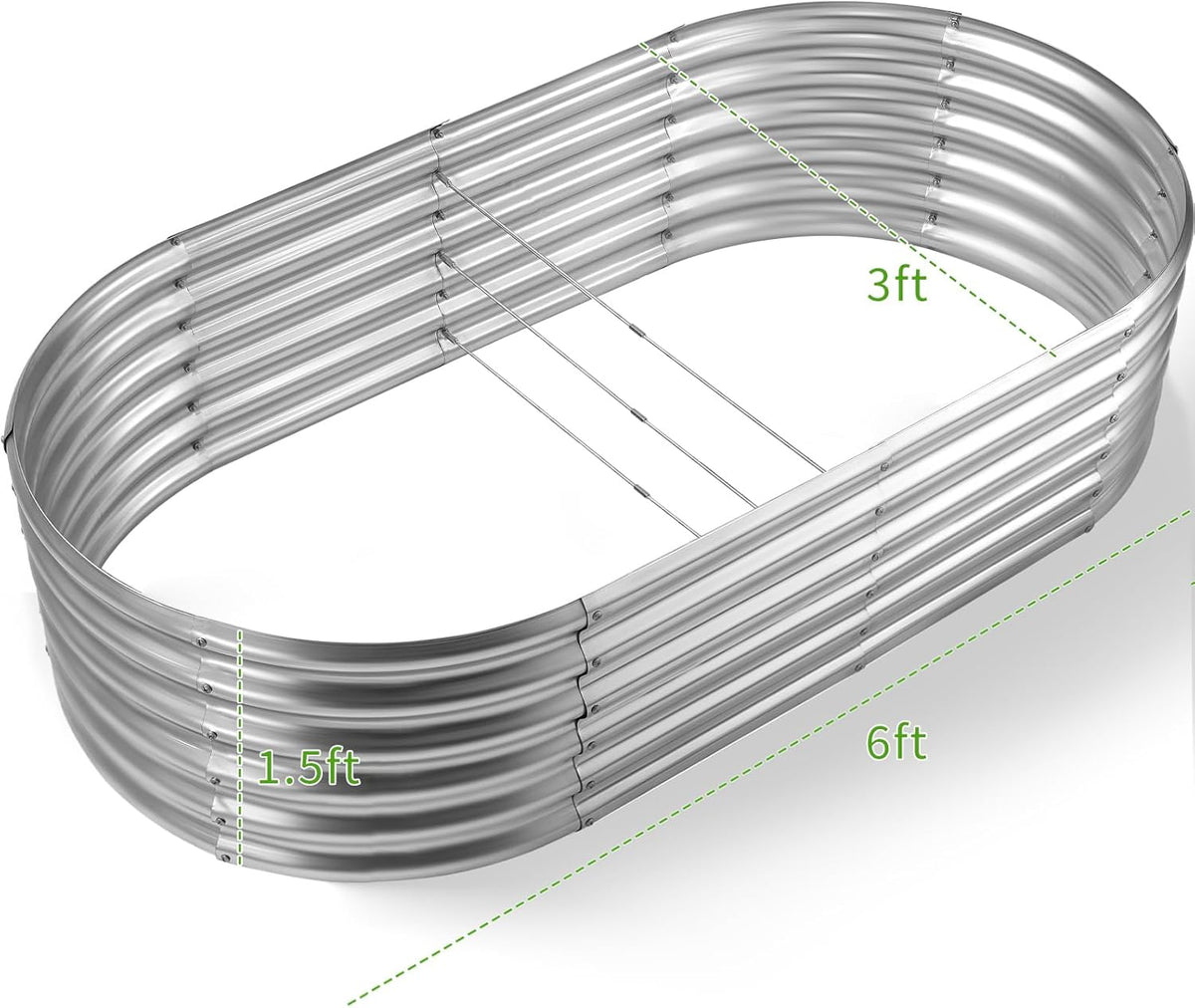 Land Guard 6x3x1.5ft Galvanized Raised Garden Bed Kit, Metal Planter Boxes Outdoor, Oval Metal Raised Garden Bed for Vegetables, Flowers (Silver)