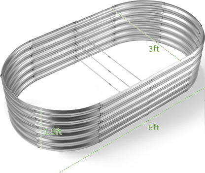 Land Guard 6x3x1.5ft Galvanized Raised Garden Bed Kit, Metal Planter Boxes Outdoor, Oval Metal Raised Garden Bed for Vegetables, Flowers (Silver)