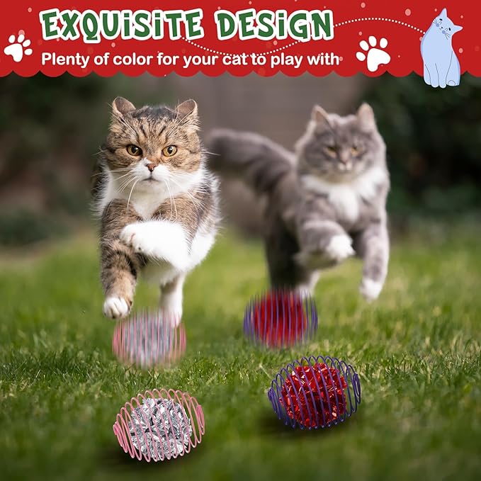 Jecery 5 Pcs Halloween Cat Spring Balls Toys Stretchable Rolling Balls Colorful Playful Coils Interactive Spring Action Toy Caged Rats for Kitten Cat Pet Supplies(Crinkle Ball,Multicolor,5 Pcs)