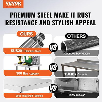 Vevor Mophorn Stainless Steel Work Table 36x24 Inch with 4 Wheels, Casters Heavy Duty Food Prep Worktable for Commercial Kitchen Restaurant, Silver