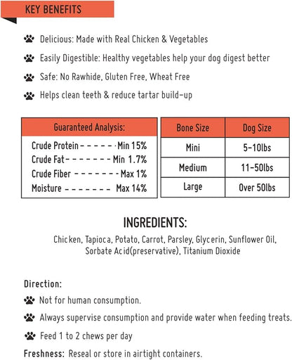Premium Dog Bones, Made with Real Chicken & Wholesome Vegetables, Rawhide Alternative, Medium 5pcs/Pack x 2packs