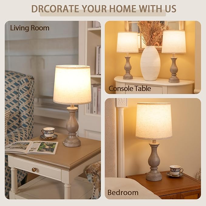 Seealle Farmhouse Table Lamps Set of 2 - Rustic Bedroom Lamps for Living Room, 22" Boho Bedside Lamp for Night Stands End Table Office Desk Lamp Nightstand Clearance Decorating with Linen Shades