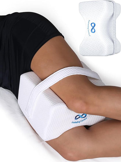Everlasting Comfort Memory Foam Knee Pillow for Side Sleepers – Sciatica Pain Relief Pillow, Removable Strap Support – Leg Pillows for Sleeping Alignment, Knees, Back & Hip Cushion