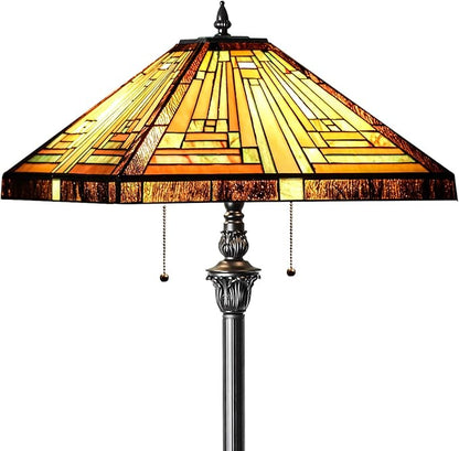 Capulina Tiffany Lamp Stained Glass Floor Lamp 2-Light 16X16X63 Inches Amber Brown Mission Antique Tiffany Style Standing Reading Lamp for Living Room Bedroom Home Office