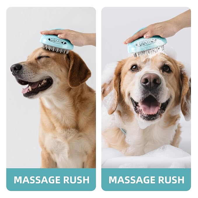 Pet Grooming Brush for Long & Short Hair Dogs Cats,Multi-purpose silicone massage & bath brush for pets,promotes shiny coats,Blue