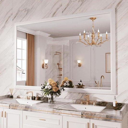 Amorho Bathroom Mirror, 60x40 Inch White Framed Bathroom Mirrors