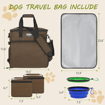 Dog Travel Bag Airline Approved–Pet Travel Tote with Collapsible Bowls,Food Containers & Feeding Mat–Multi-Pocket Organizer for Dogs & Cats, Durable & Water-Resistant for Hiking,Trips,Outdoors