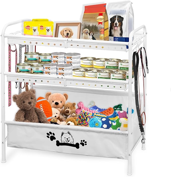 Large Dog Toy Basket, Dog Toy Bin with Storage Organizer, 3-Tier Pet Toy Box for Living Room, Toy Holder Chest for Pet Dog Cat, Multifunctional Chest Holder for Cat Dog Accessories