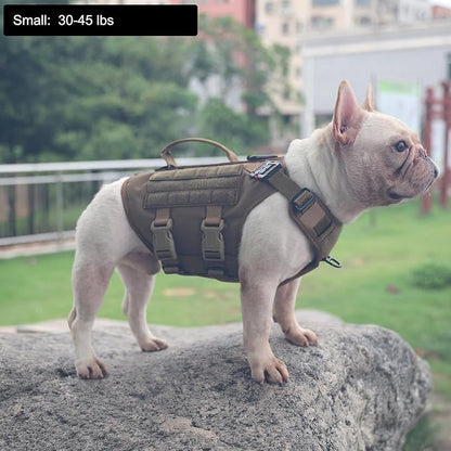 ICEFANG No Pull Tactical Dog Harness for Small Dogs,Adjustable Dog Vest | Control Handle,MOLLE Panel,Front Hook,3 Leash Clips,Soft Padded,for walking training,Brown,Small