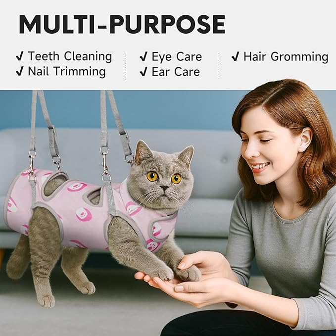 Supet Cat Grooming Hammock, Self-Adherent Cat Wrap for Cutting Nails, Anti-Escape Calming Wrap for Medicine, Nail Clipping, Teeth Brushing, Ear Cleaning