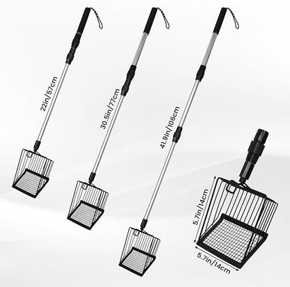 Metal Large Chicken Poop Scooper,3-in-1 Detachable Chicken Coop Scoop with Stainless Steel Telescopic Handle(22-41.9in),Multifunctional Metal Litter Scoop for Pooper Scooper