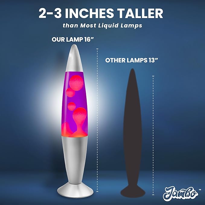 JAMBO 16" Beautiful Lamp- Purple with Pink Wax, Relaxing Liquid Light, Night Light Nightlight, Home Decor Living Room Office Bedroom Lamp for Adults Teens Kids, Magma Motion
