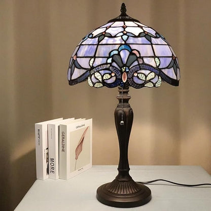 TL0015 Blue Baroque Tiffany Table Lamp Stained Glass Reading Desk Light 12 X 20 Inches for Bedroom Living Room, Handcrafted Artwork for Home Office, LED Bulb Included (Blue Baroque)