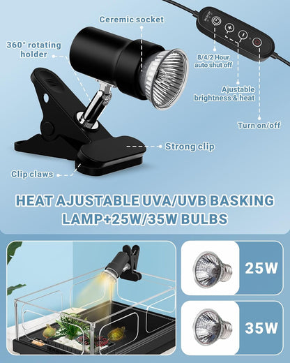 GOZILLA Small Turtle Tank Kit(Tank+Lamp+Filter), Acrylic Turtle Starter Kit with Adjustable Lamp, Reptile Habitat and Terrarium with Multi-Functional Areas for Small Reptiles. (Black Kit)